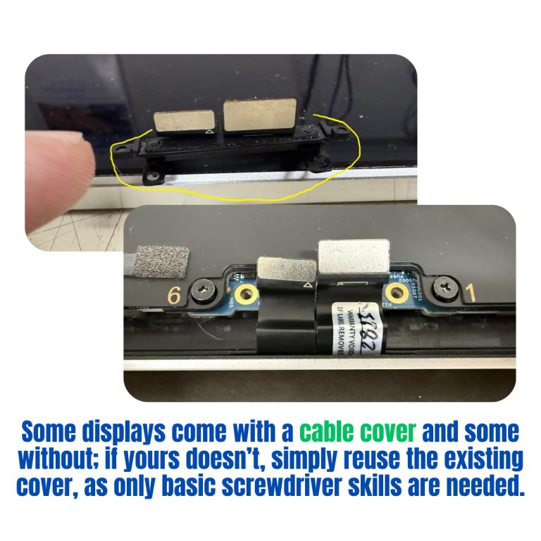 Reference image of a laptop display with the cable area highlighted